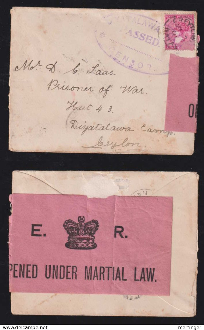 Natal 1901 POW Censor Cover Boer War GREYTOWN X CEYLON Prisoners Of War Camp Diyatalawa - Natal (1857-1909)