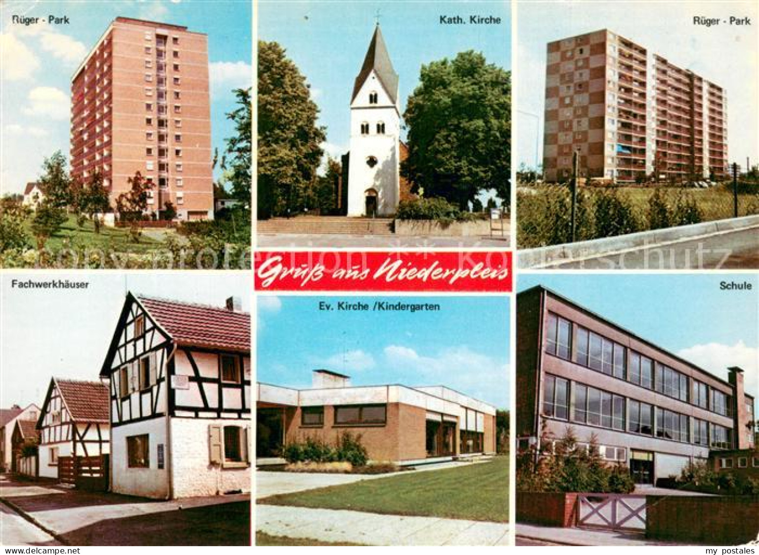 73718842 Niederpleis Rueger-Park Hochhaus Kirche Fachwerkhaeuser Kindergarten Sc - St. Augustin