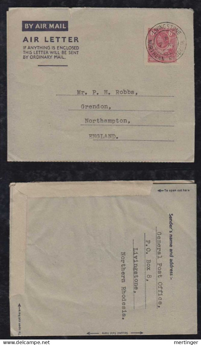 Northern Rhodesia 1953 Aerogramme Stationery Air Letter LIVINGSTONE To England - Northern Rhodesia (...-1963)