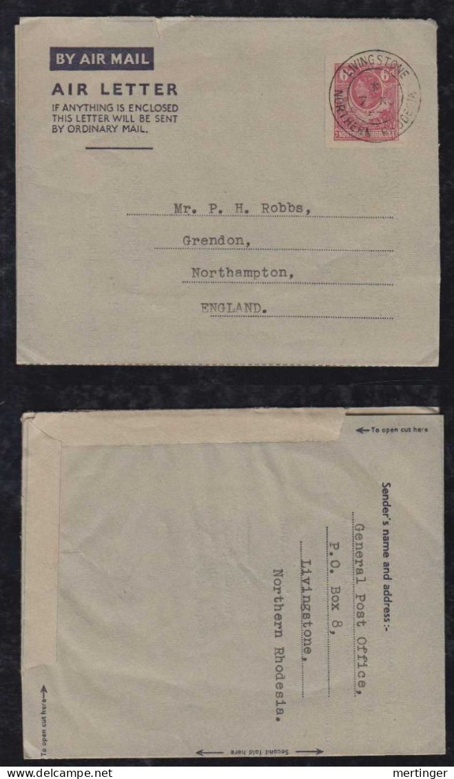 Northern Rhodesia 1953 Aerogramme Stationery Air Letter LIVINGSTONE To England - Rhodésie Du Nord (...-1963)