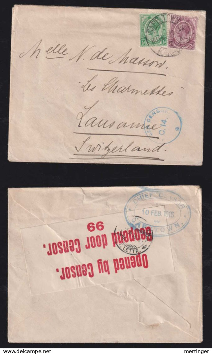 South Africa 1916 Censor Cover CAPE TOWN X LAUSANNE Switzerland - Covers & Documents