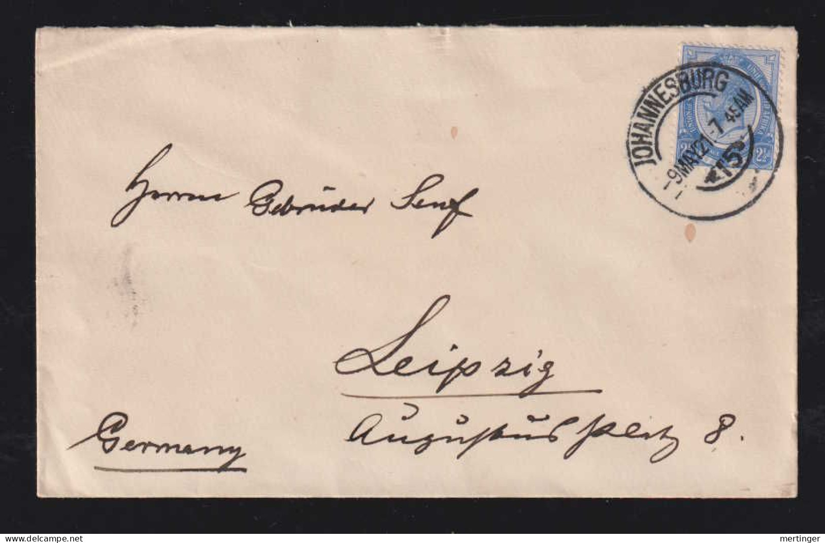South Africa 1921 Cover 2½d JOHANNESBURG X LEIPZIG Germany - Covers & Documents