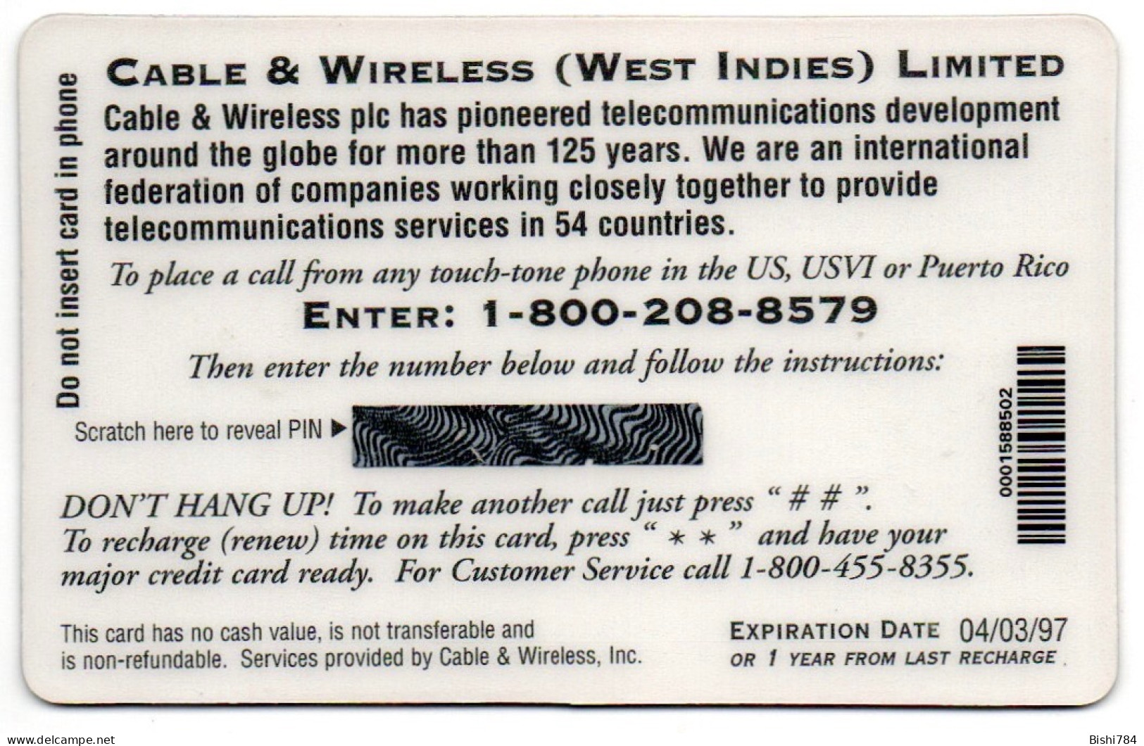 British Virgin Islands - Traveller’s Card (No Price) 04/03/97 - Maagdeneilanden