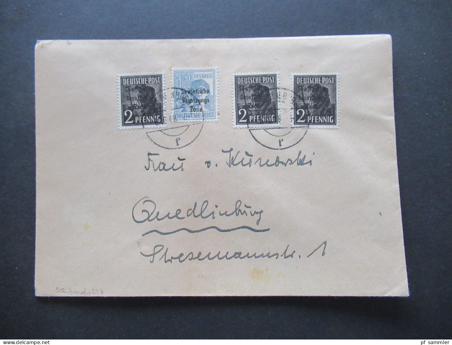 SBZ 1948 Kontrollrat Mit Aufdruck SBZ MiF Nr.182 (3) Und 186 Ortsbrief Und Tagesstempel Quedlinburg Mit Abs. Stempel - Covers & Documents