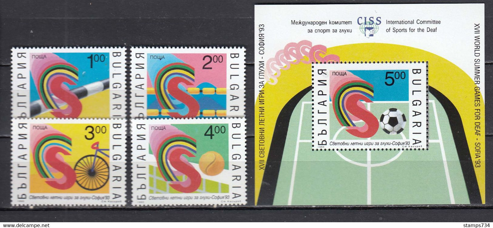 Bulgaria 1993 - World Summer Games For Deaf - SOFIA'93, Mi-Nr. 4062/65+Bl. 223, MNH** - Ongebruikt