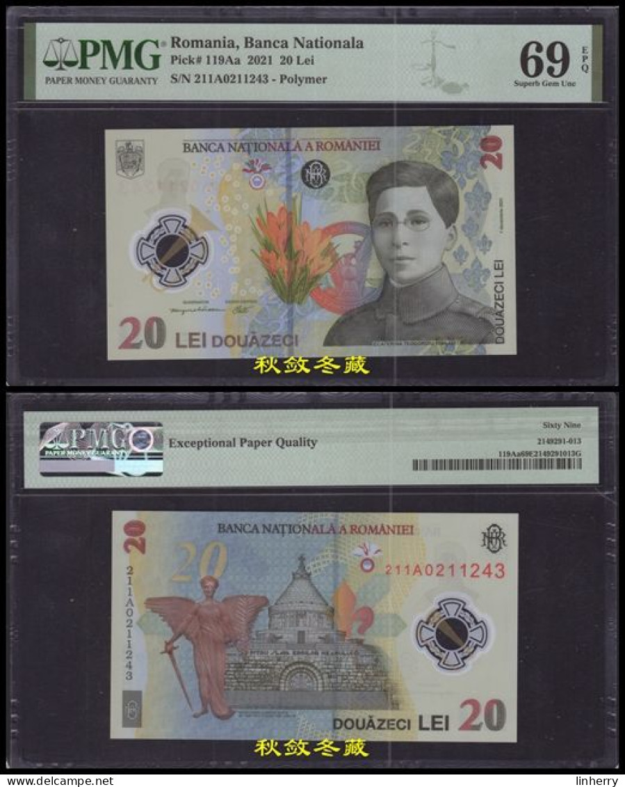 Romania 20 Lei, (2021), Polymer, 211A First Prefix, PMG69 - Romania