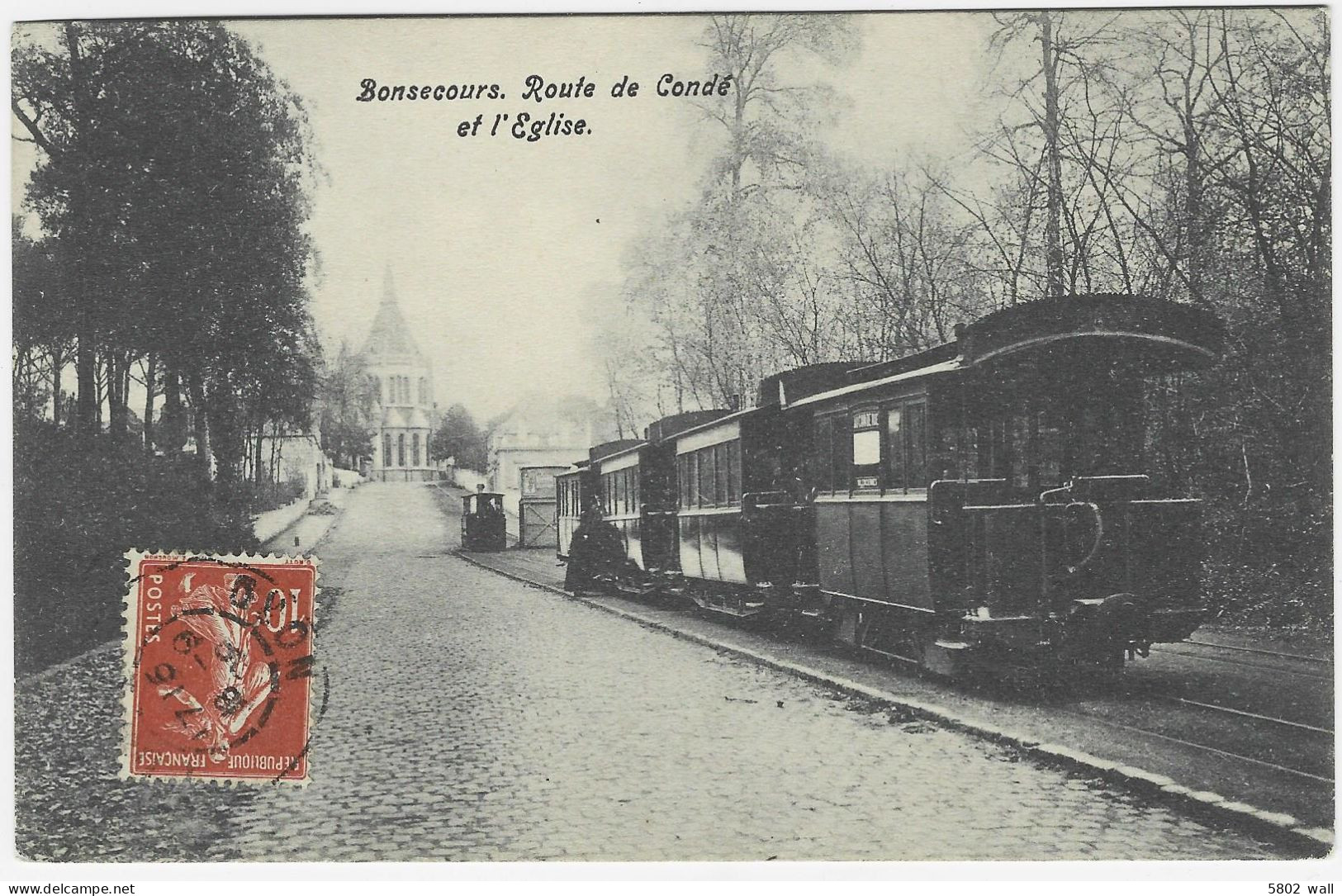 BONSECOURS : Tramway Route De Condé Et L'église - Belle Animation - 1908 - Péruwelz