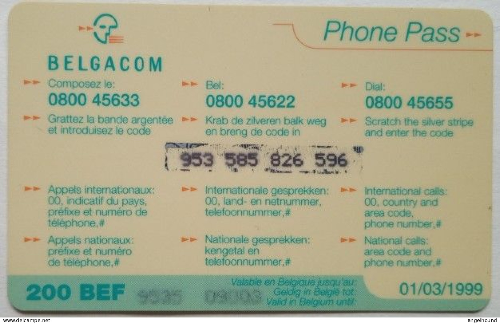 Belgium 200 BEF Prepaid - Phone Pass - Zonder Chip