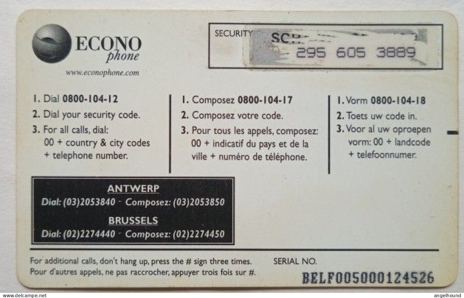 Belgium 500 BEF Prepaid - Econo Phone - Ohne Chip