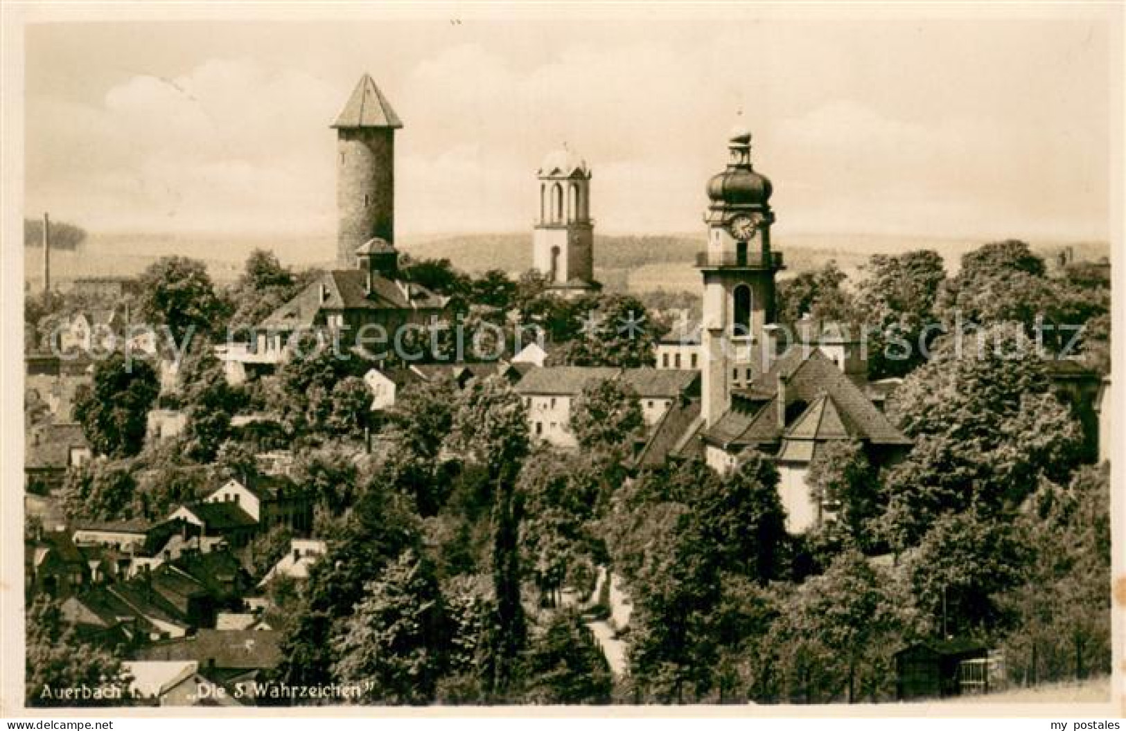 73698752 Auerbach Vogtland Die Drei Wahrzeichen Teilansicht Auerbach Vogtland - Auerbach (Vogtland)