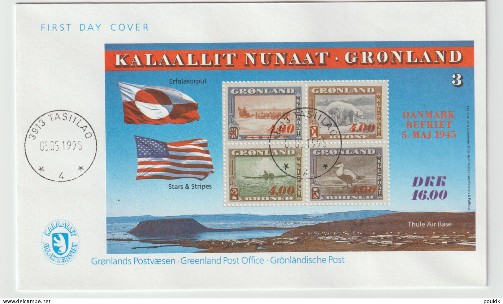 Greenland FDC 1995 Denmark Liberated Souvenir Sheet No. 3. Postal Weight Approx 40 Gramms. Please Read Sales  - FDC