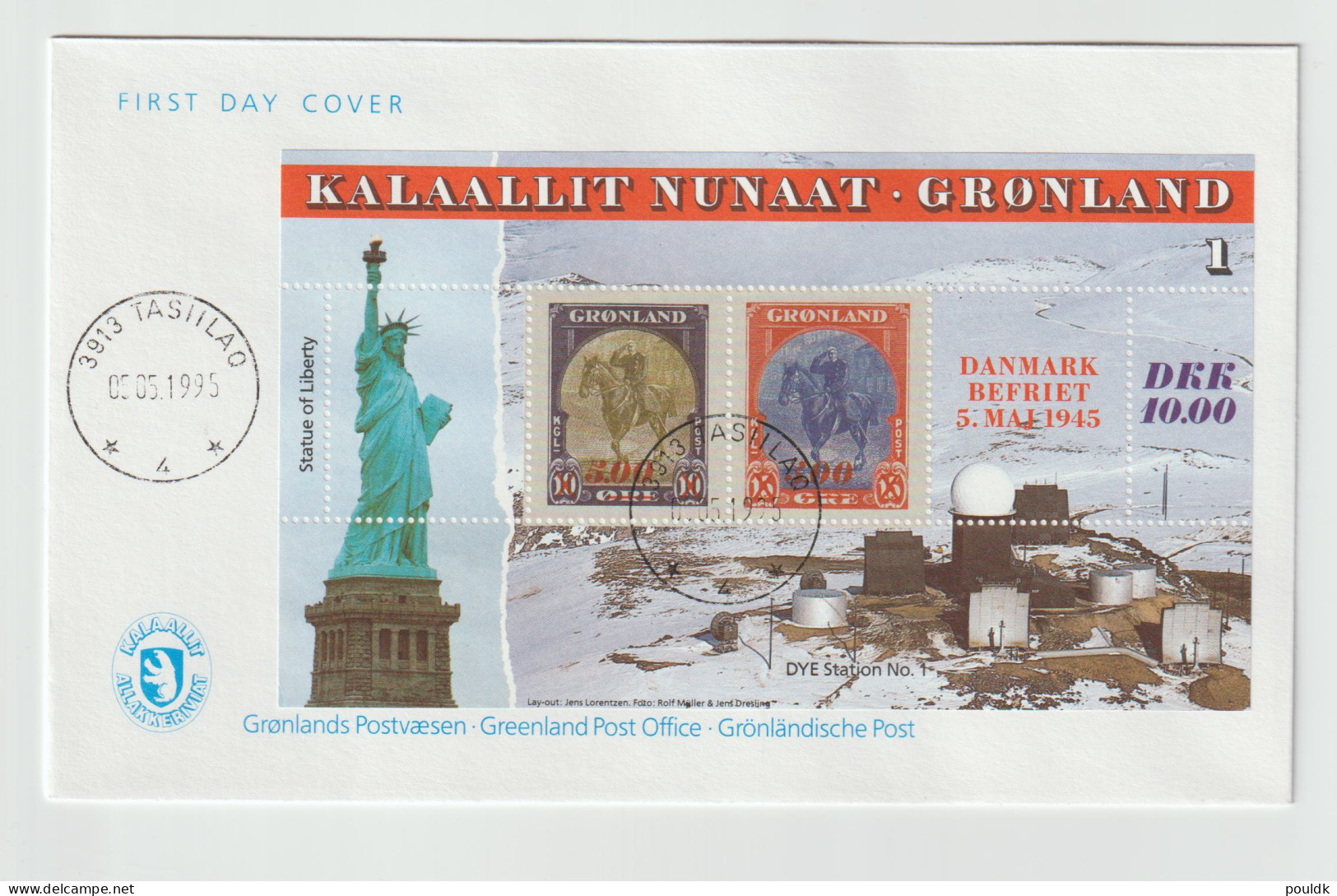 Greenland FDC 1995 Denmark Liberated Souvenir Sheet No. 1. Postal Weight Approx 40 Gramms. Please Read - FDC