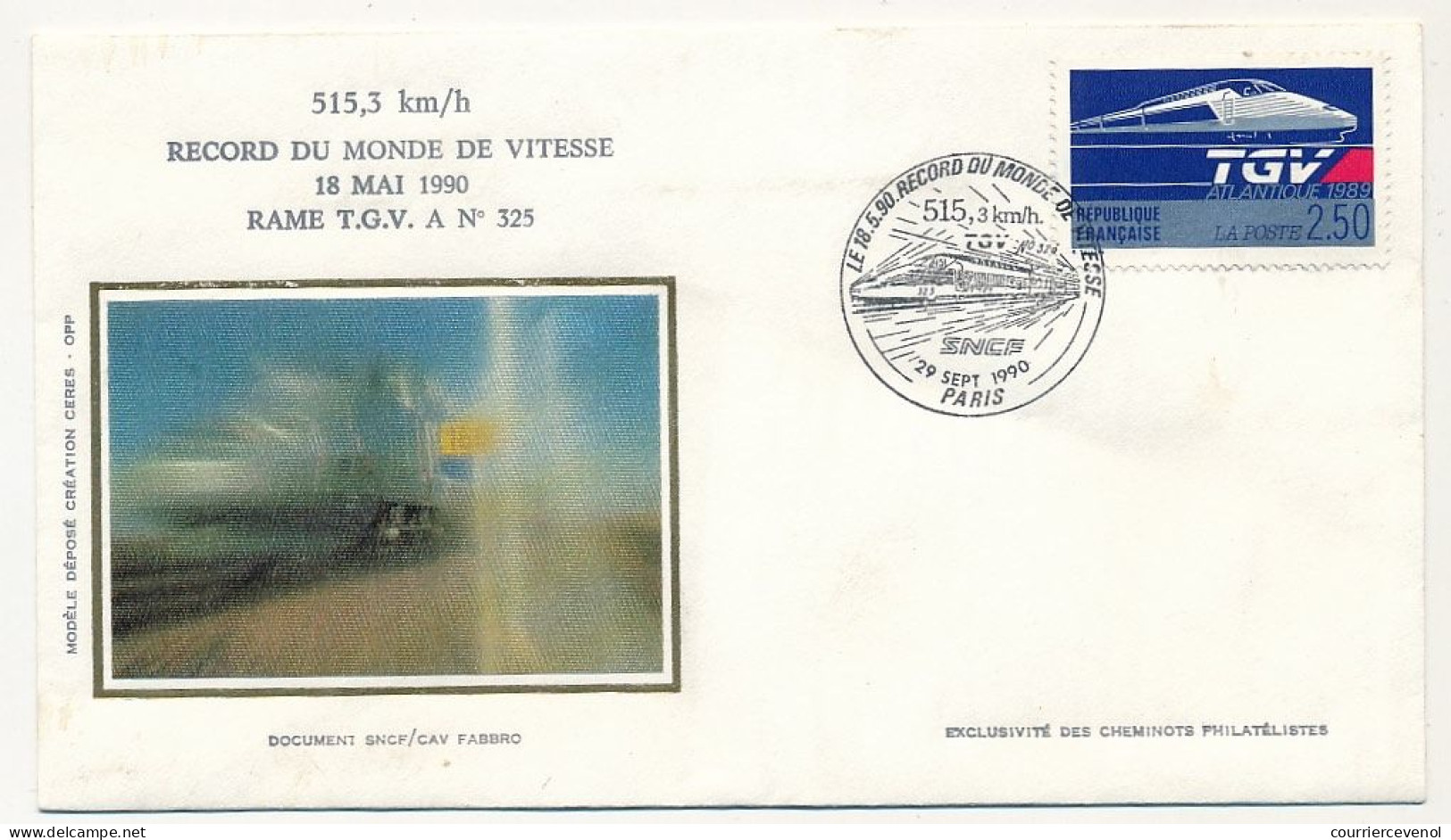 FRANCE => Enveloppe Illustrée - 2,50F TGV Atlantique - Record Du Monde De Vitesse  18 Mai 1990 / Obl 29 Sept 90 Paris - 1980-1989
