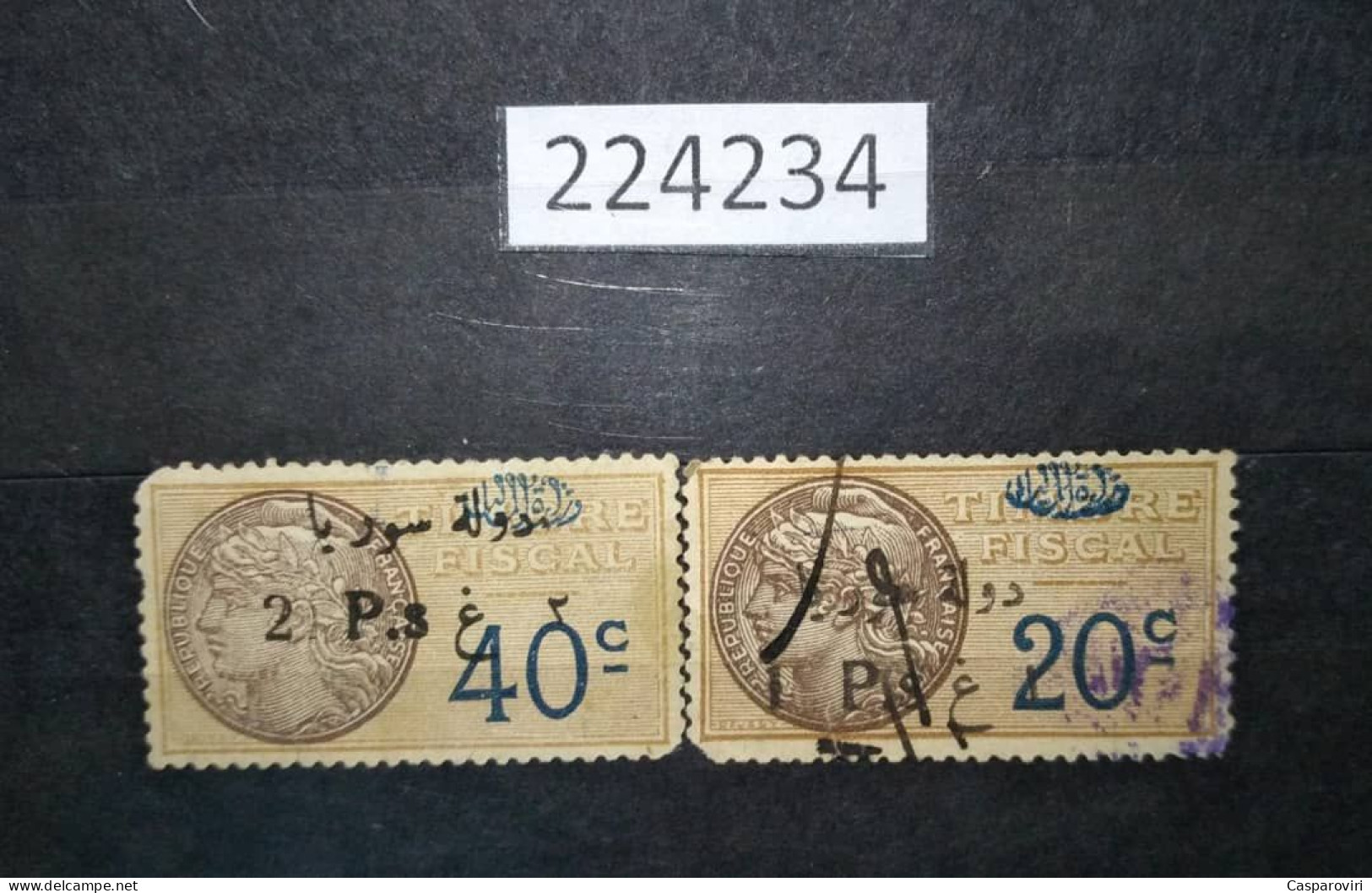 224234; French Colonies; Syria; 2 Revenue French Stamps 1P/20c, 2P/40c ;Ovpt. Etat De Syrie Et Ministère Des Finances - Oblitérés