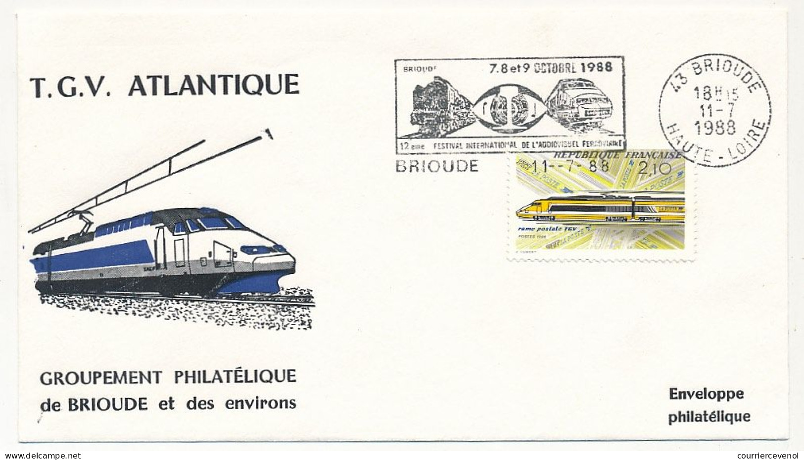 FRANCE - Env Affr 2,10F TGV Postal - OMEC De Brioude "12eme Festival International Audiovisuel Ferroviaire" 11/7/1988 - Trenes