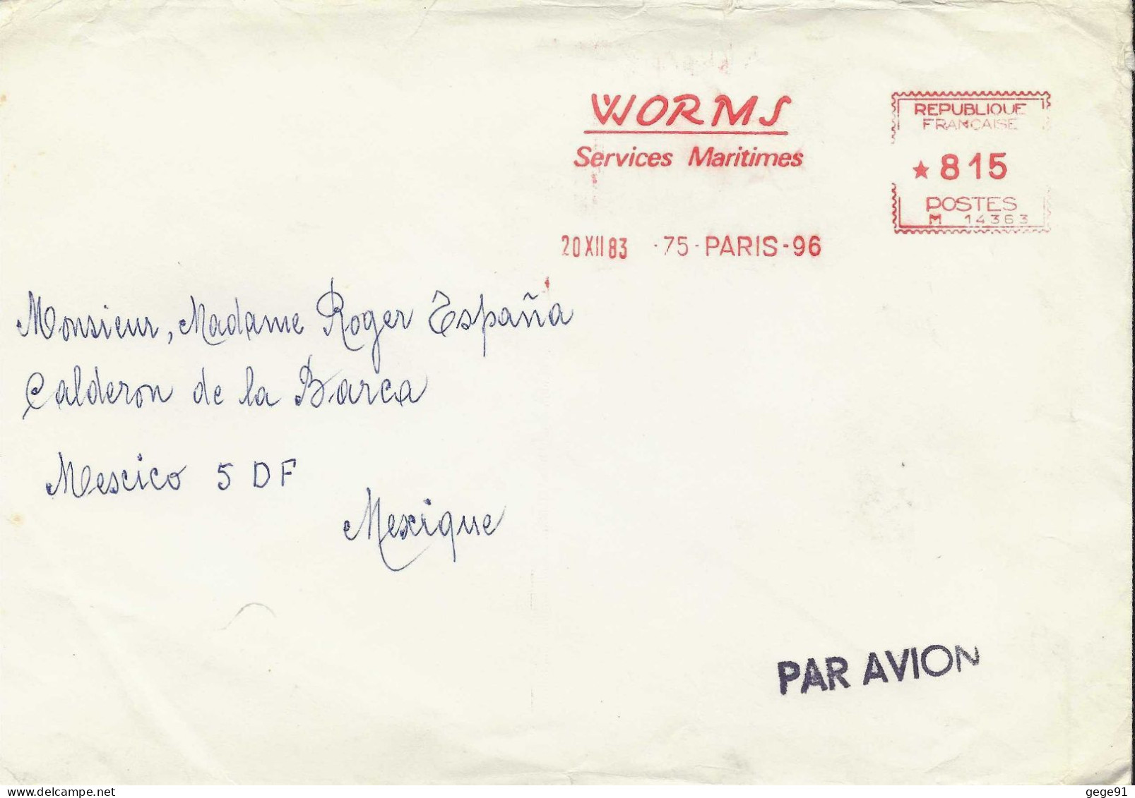 Ema Havas M _ Transport Maritime - Lettre De Paris Pour Le Mexique - Autres (Mer)