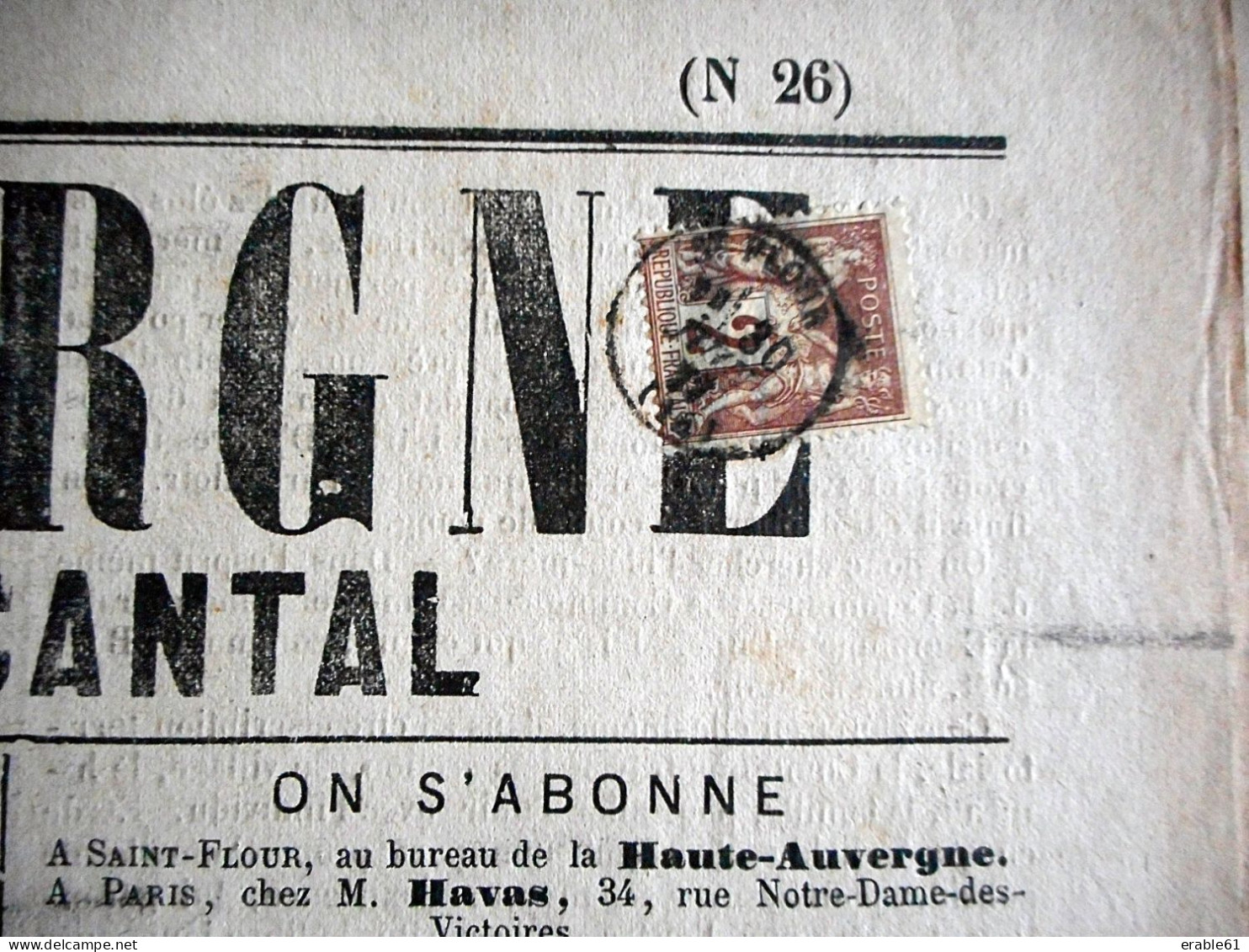 2C SAGE BRUN REPUB FRANC  Cachet De ST FLOUR Sur Journal LA HAUTE AUVERGNE CANTAL Du 3O JUIN 1877 - Periódicos