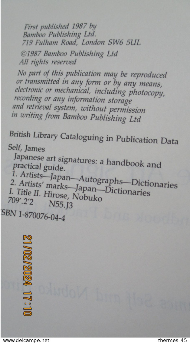 1987 / JAPANESE ART SIGNATURES / Bambou Publishing Ltd London. 1ère  éd.