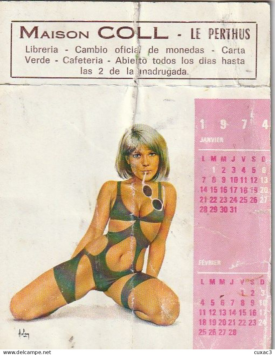 Pin-ups   - Petit Calendrier  Offert     Maison COLL Le Perthus  1974 - Autres & Non Classés