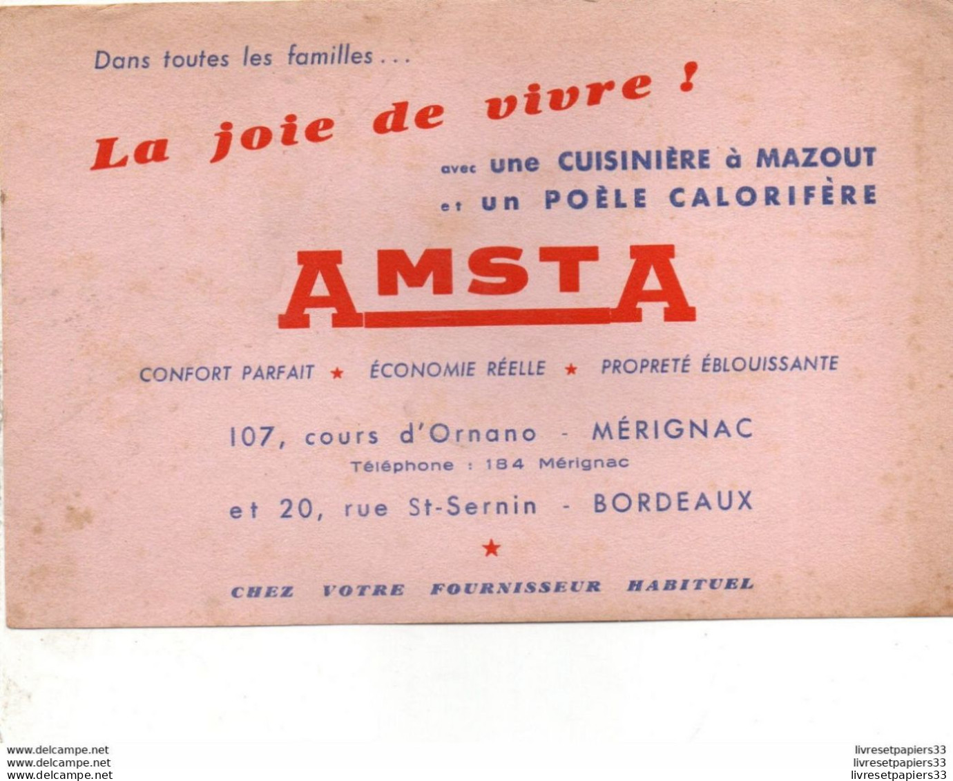 Buvard AMSTA Une Cuisinière à Mazout Et Un Poële Calorifère - Öl & Benzin