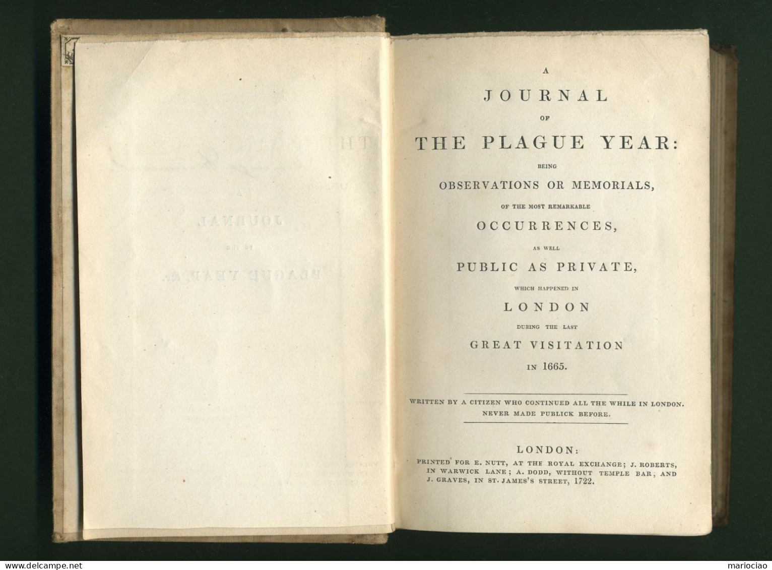 L-UK A Journal of The Plague Year Daniel De Foe 1835 - PESTE