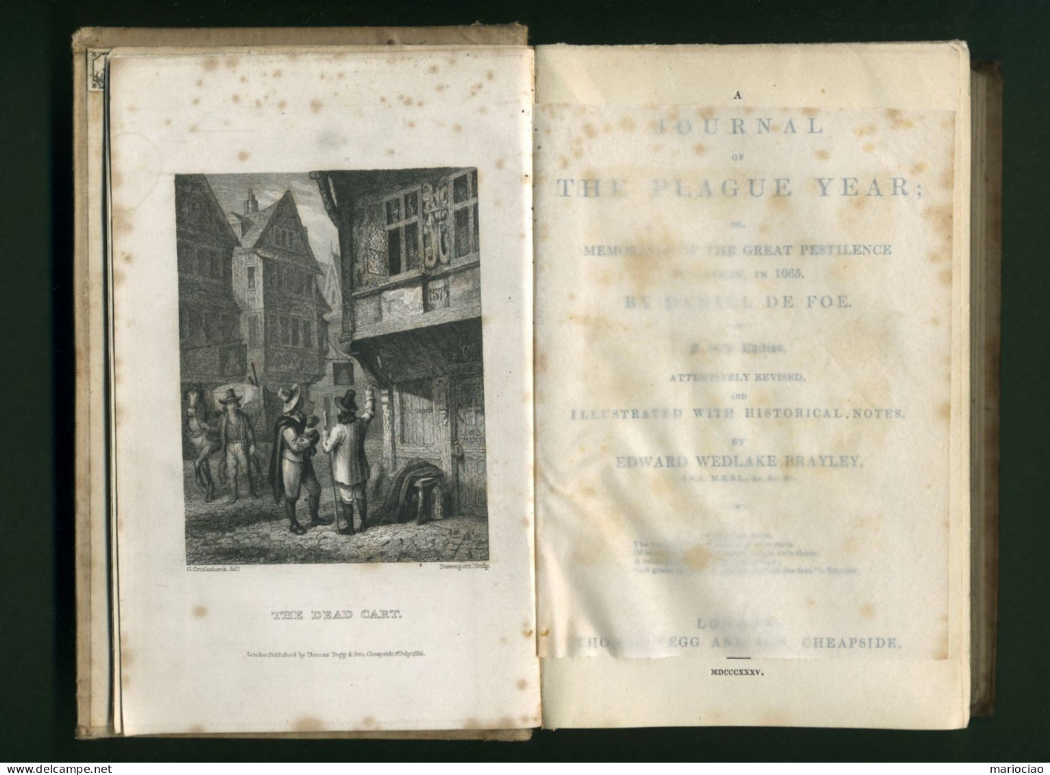 L-UK A Journal of The Plague Year Daniel De Foe 1835 - PESTE