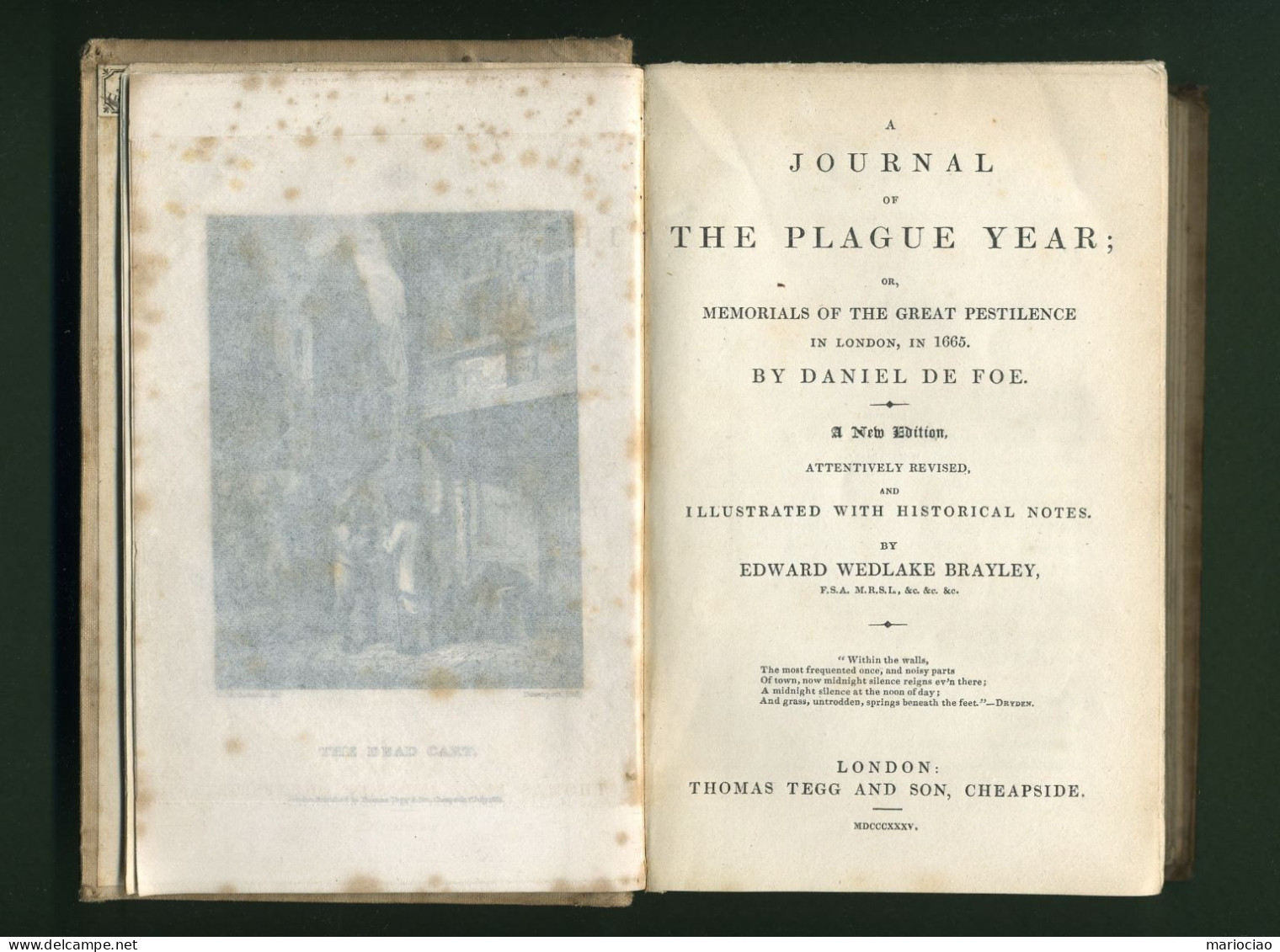 L-UK A Journal of The Plague Year Daniel De Foe 1835 - PESTE