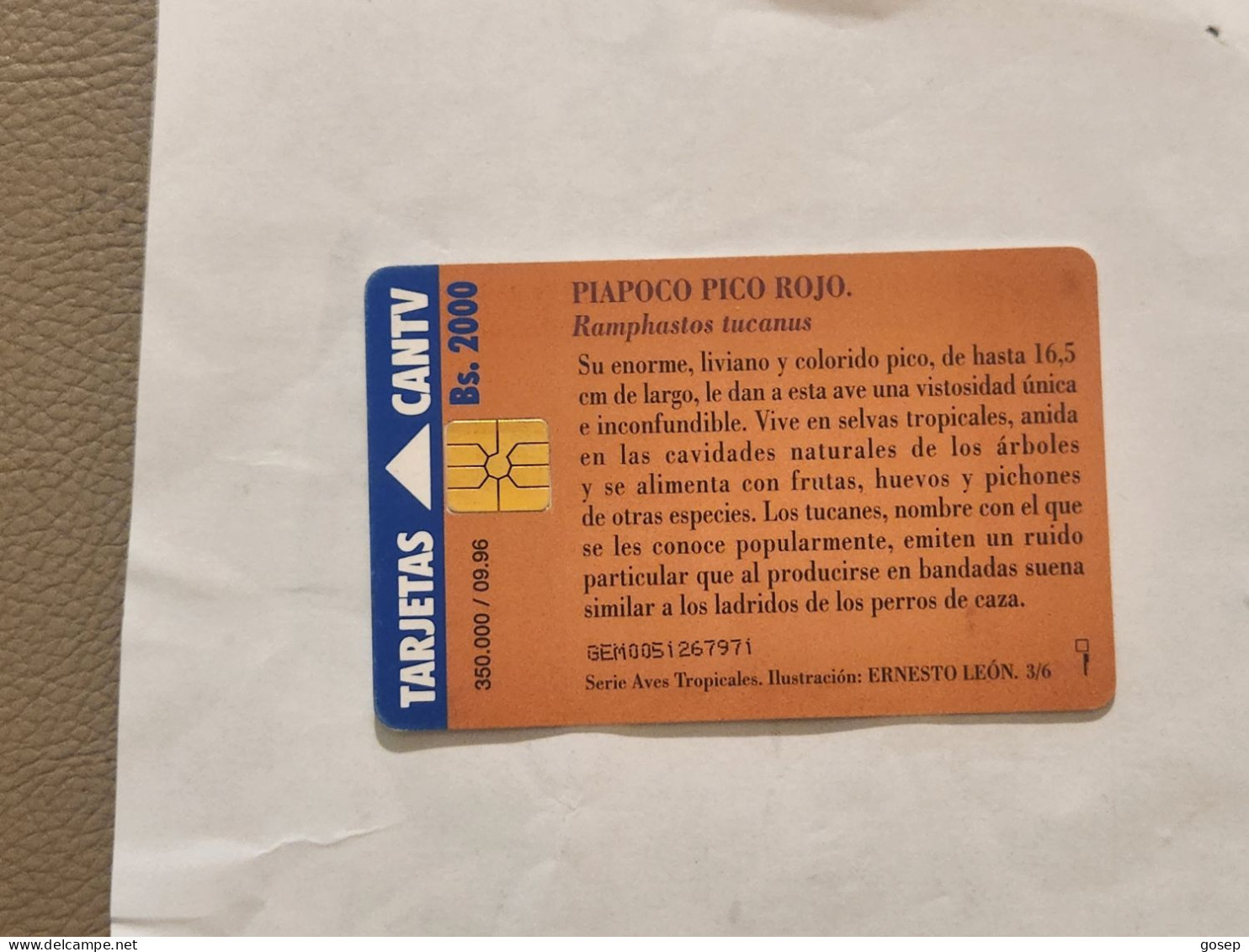 Venezuela-(VE-CAN2-0158a)-Piapoco Pico Rojo (3/6)-(233)(Bs.2.000)(GEM0051267971)-used Card+1card Prepiad Free - Venezuela