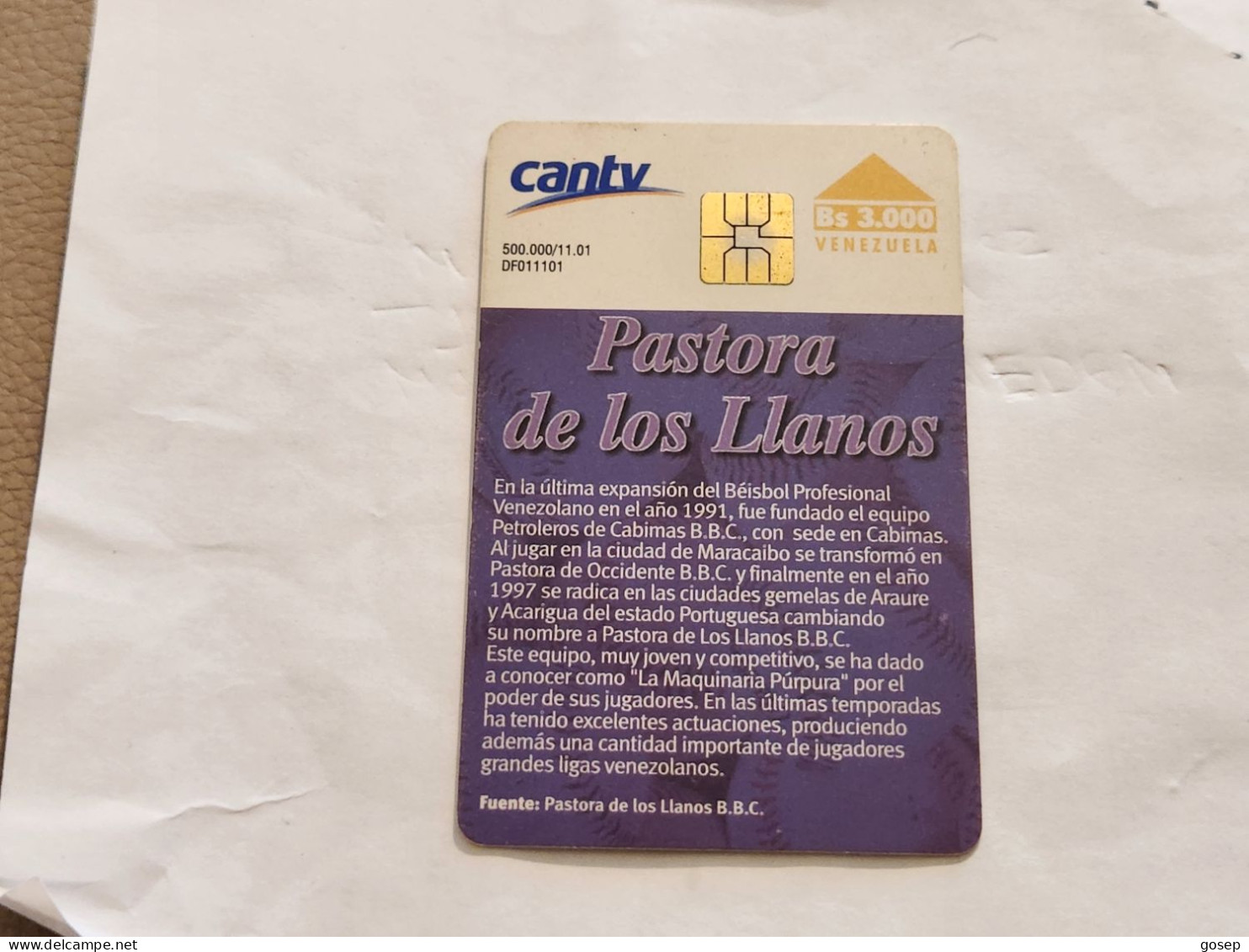 Venezuela-(VE-CAN2-0729)-Pastora De Los Llanos-(234)(Bs.3.000)(S119112376188)-used Card+1card Prepiad Free - Venezuela