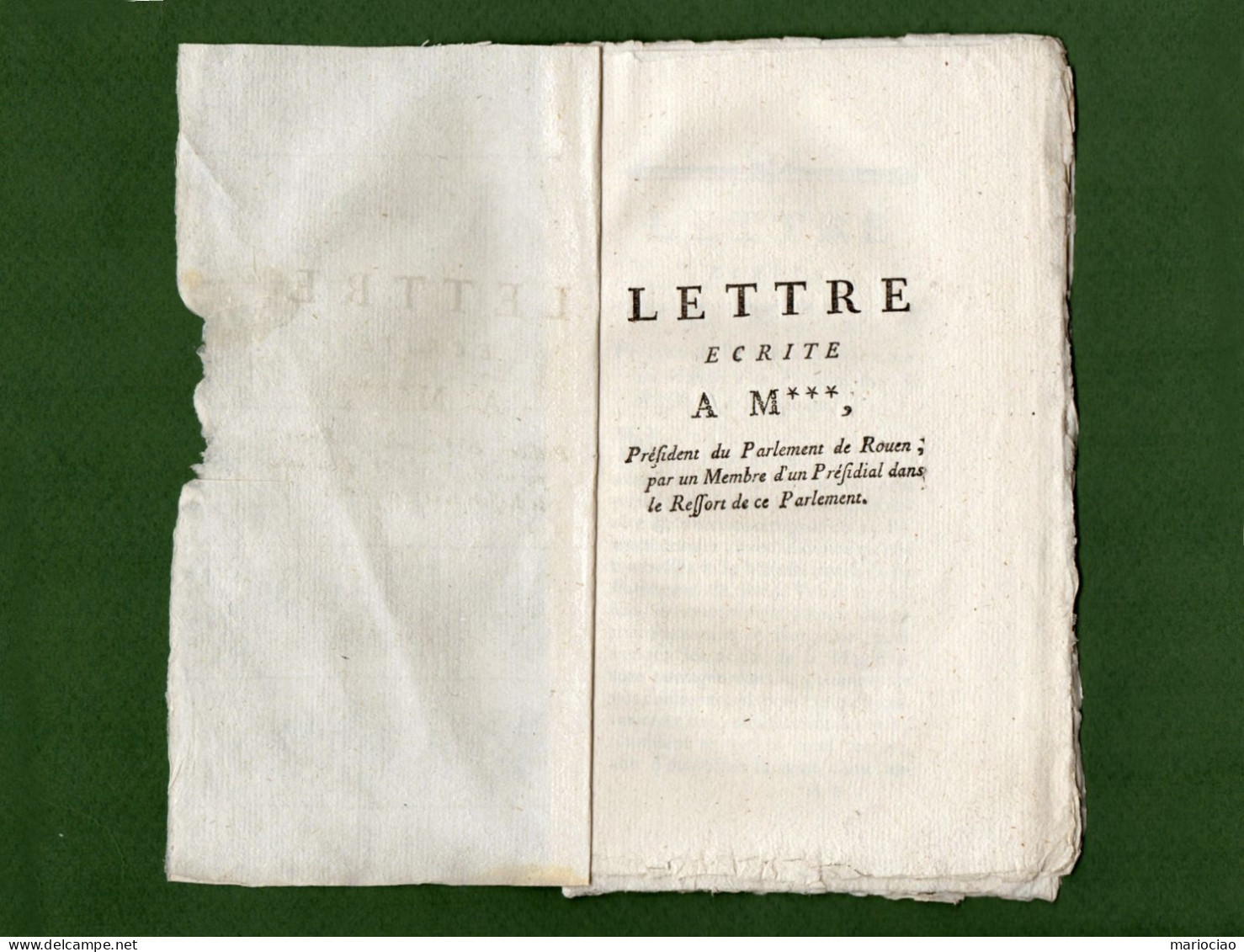L-FR VOLTAIRE Lettre écrite à M°°°, Président Du Parlement De Rouen 1771~ - 1701-1800