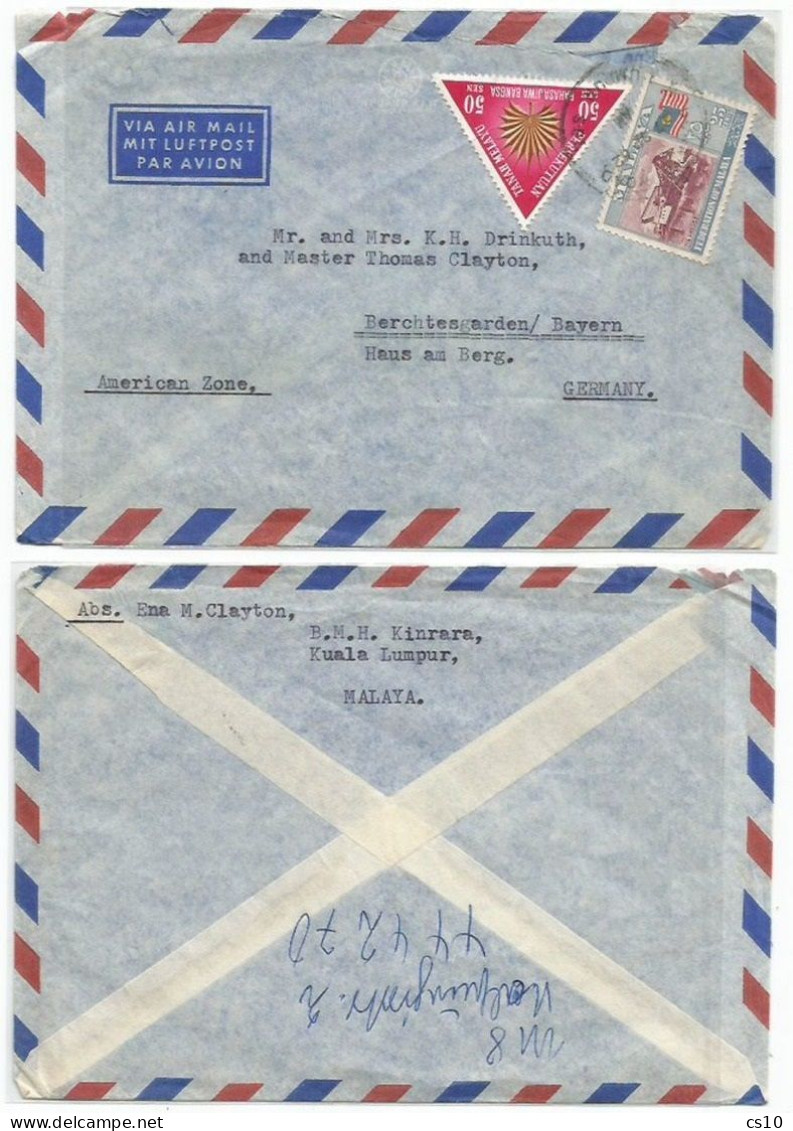 Malaysia Federation Malaya Airmail Cover Kuala Lumpur 27sep1962 To Bayern Germany "AMERICAN ZONE" With 2 Stamps - Federated Malay States