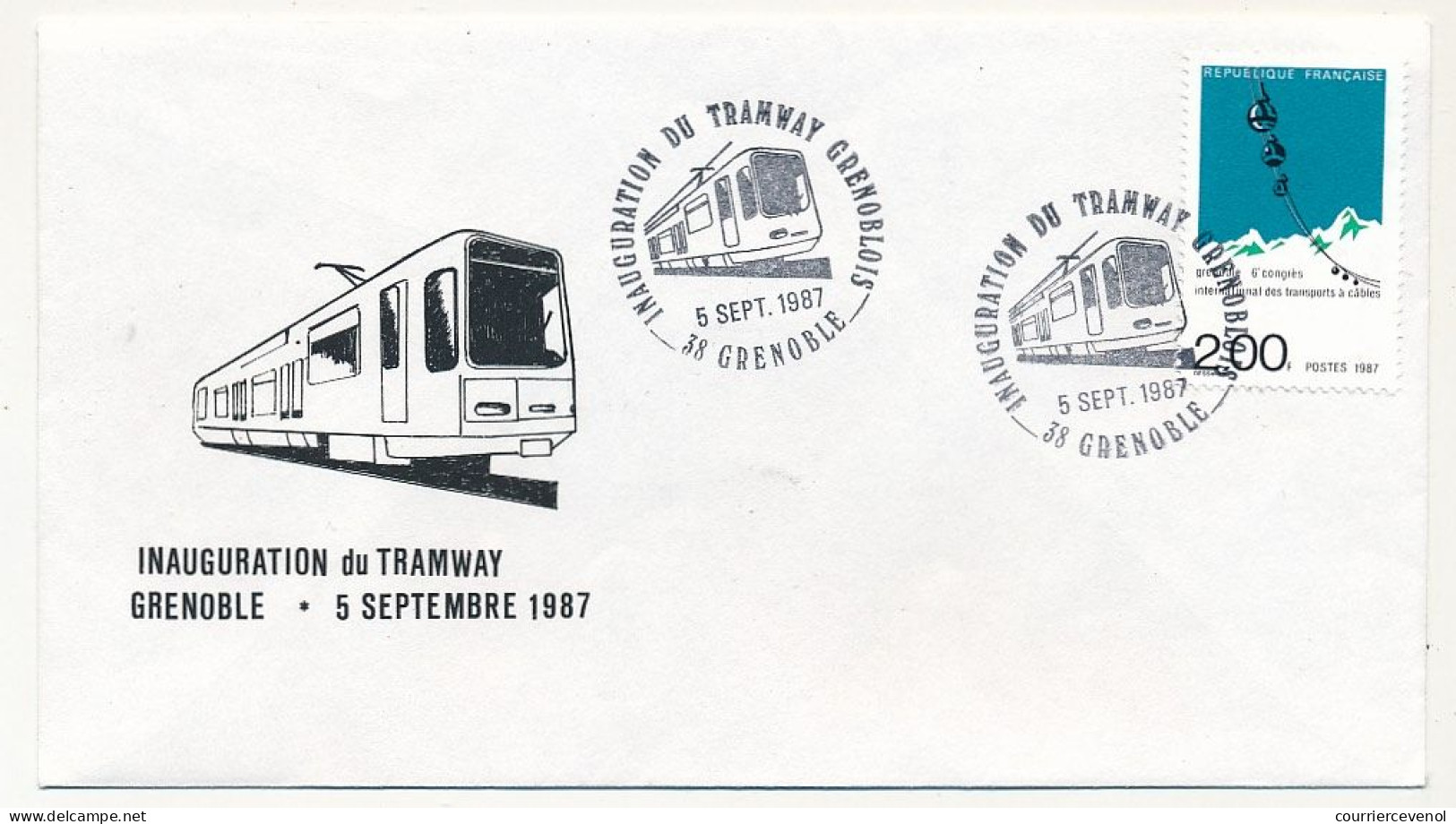 FRANCE => Env. Lllustrée - 2,00F Transports à Cables - Obl "Inauguration Du Tramway Grenoblois" - Grenoble 5/9/1987 - Tranvie