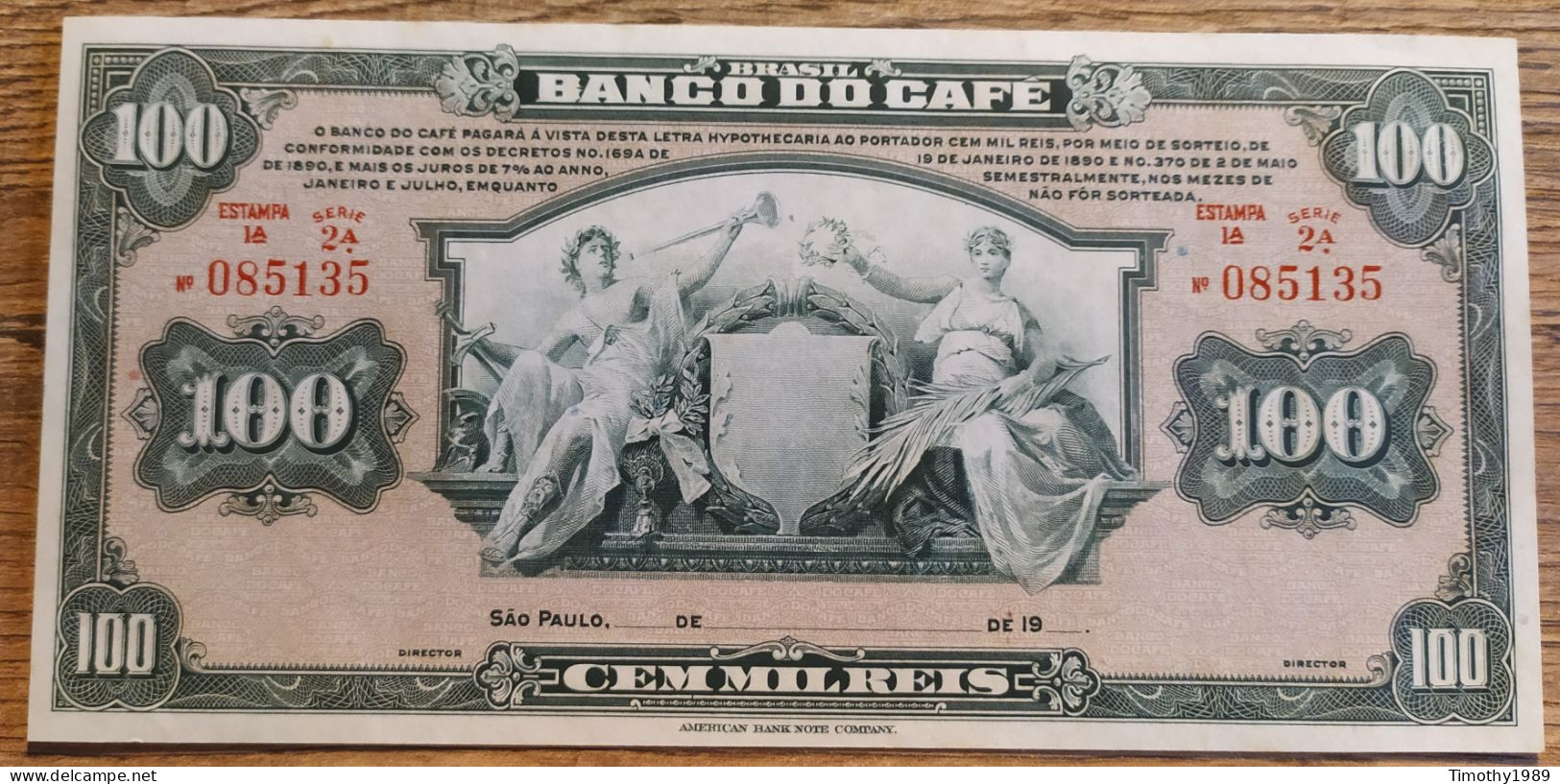 P#S541 - 100 Mil Réis 1890 (Banco Do Café) UNC - Brazil