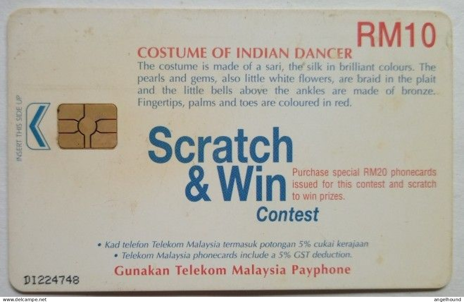 Malaysia RM 10 Chip Card - Costume Indian Dancer ( Scratch And Win ) - Maleisië