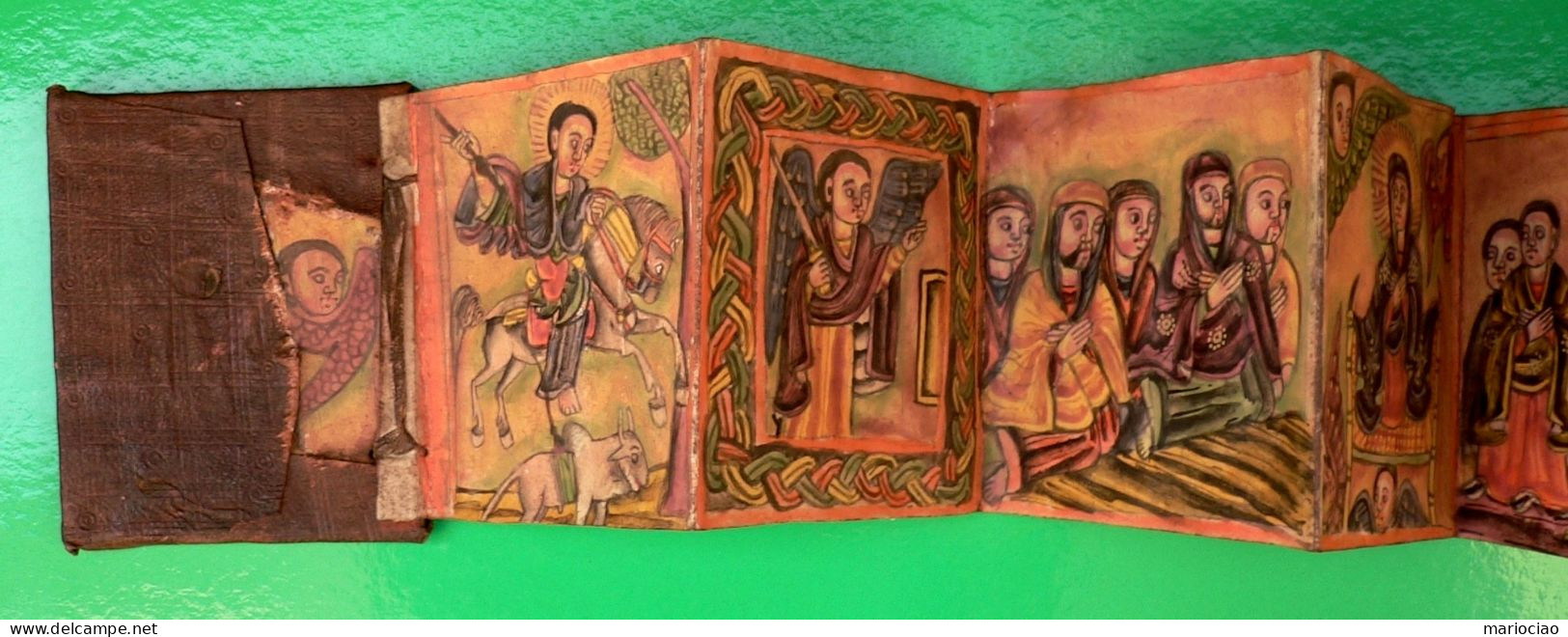 L-ETH Etiopia 18 Dipinti Su Pergamena - Ethiopian Livre Avec 18 Peintures à La Main Sur Peau - Religion Copte. - Livres Anciens