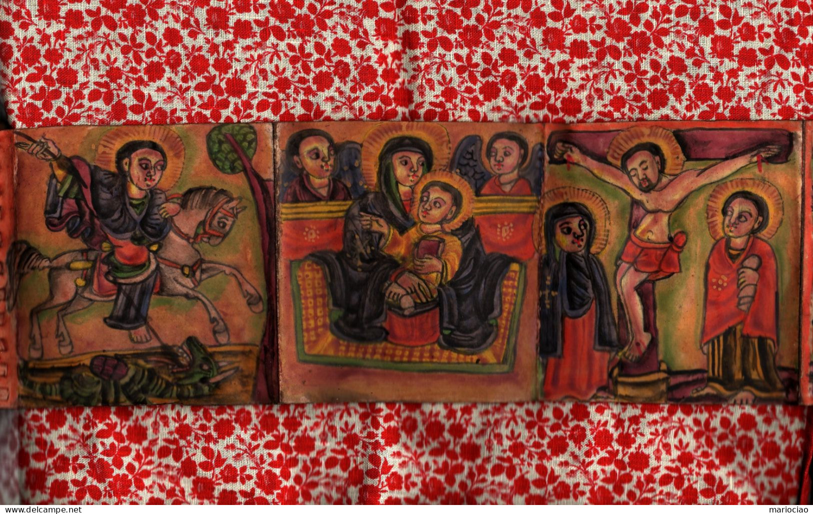 L-ETH Etiopia 18 dipinti su Pergamena - Ethiopian livre avec 18 peintures à la main sur peau - Religion Copte.