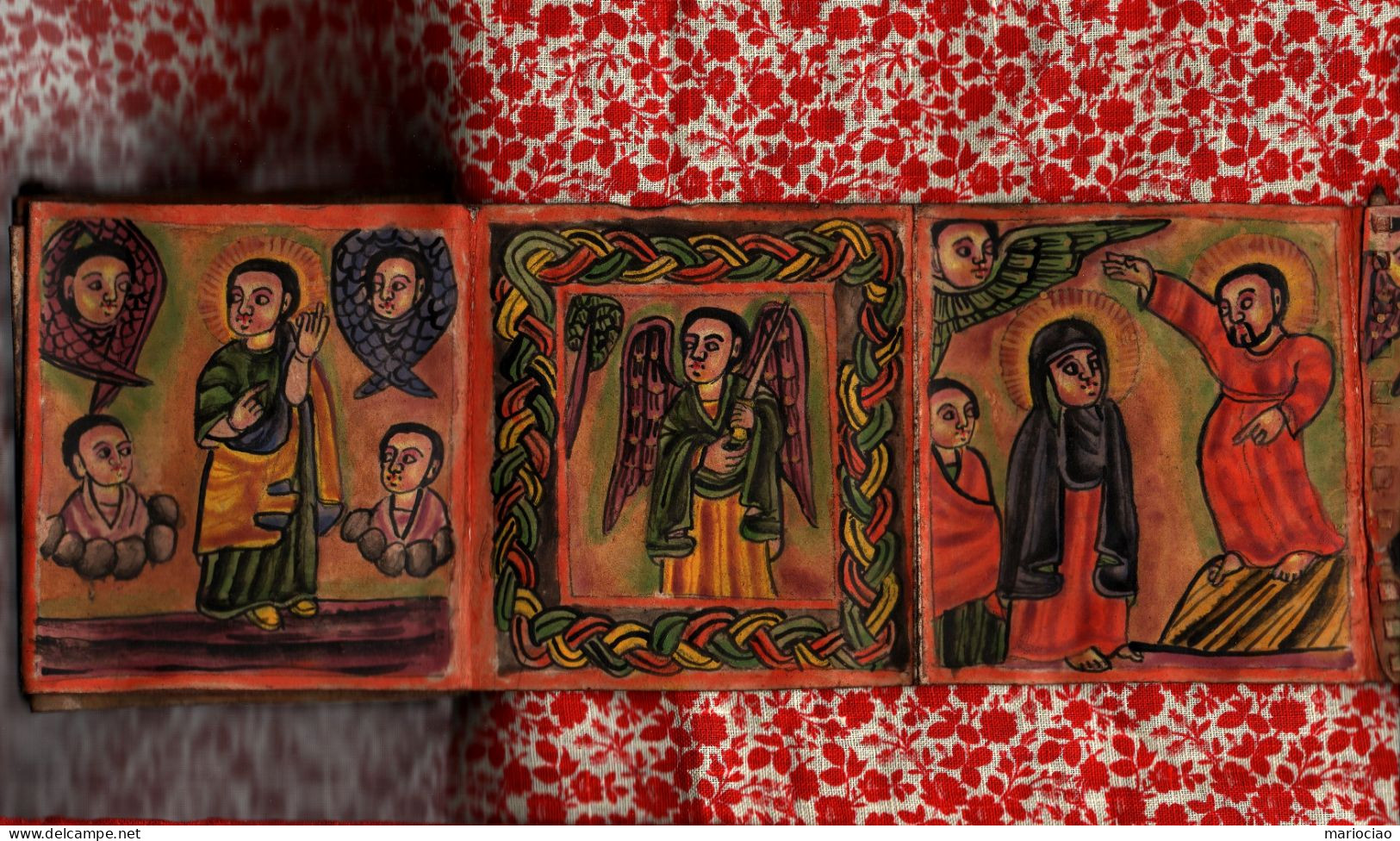 L-ETH Etiopia 18 dipinti su Pergamena - Ethiopian livre avec 18 peintures à la main sur peau - Religion Copte.