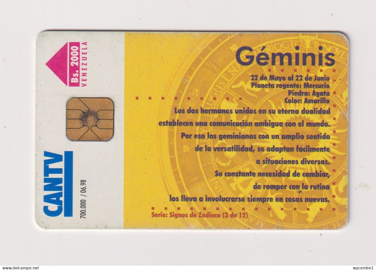 VENEZUELA  - Zodiac Gemini Chip Phonecard - Venezuela