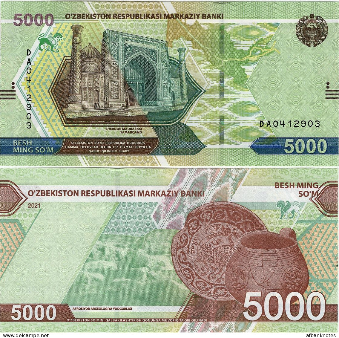 UZBEKISTAN       5000 Som       P-W88       2021        UNC - Uzbekistan