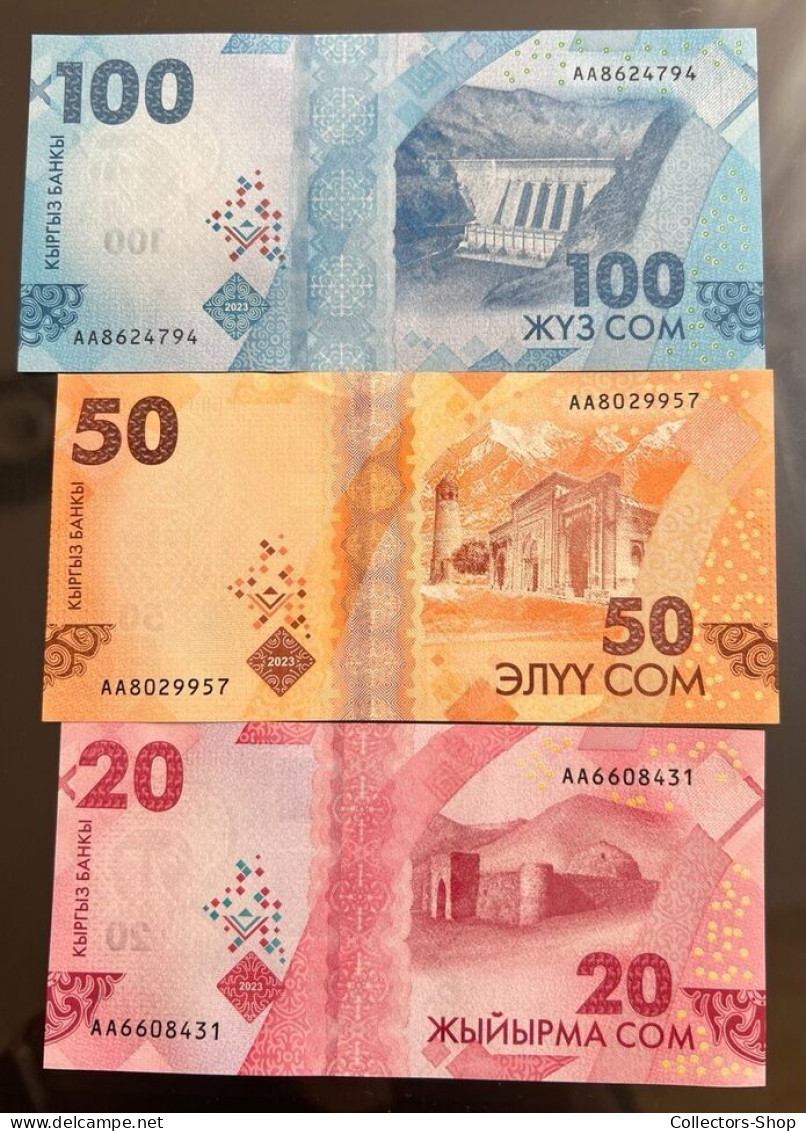 KYRGYZSTAN: NEW Set Of  3 Banknotes 20+50+100 SOM 2023/2024 UNC Nice Be First To Have - Kirghizistan