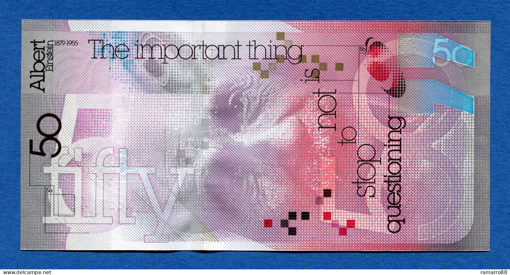 De La Rue - Albert Einstein - 50 Units Depth Thread - 2010 Specimen Test Note Unc - Specimen