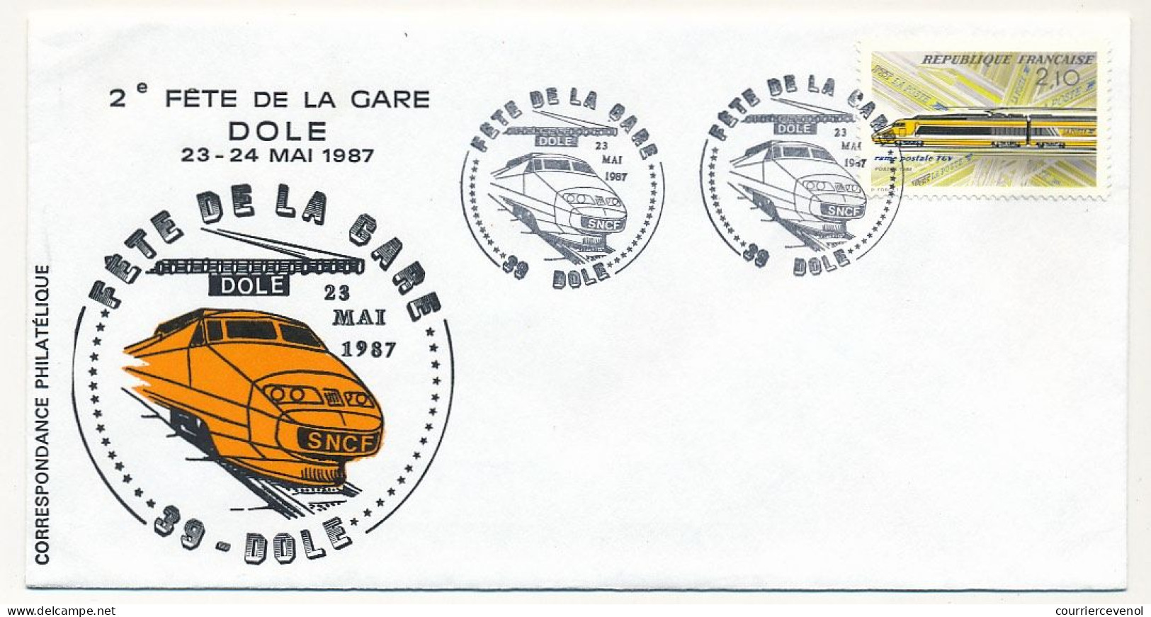 Env. Illustrée Affr 2,10F TGV Postal - 2eme Fête De La Gare - 39 DOLE - 23 Mai 1987 - Trenes