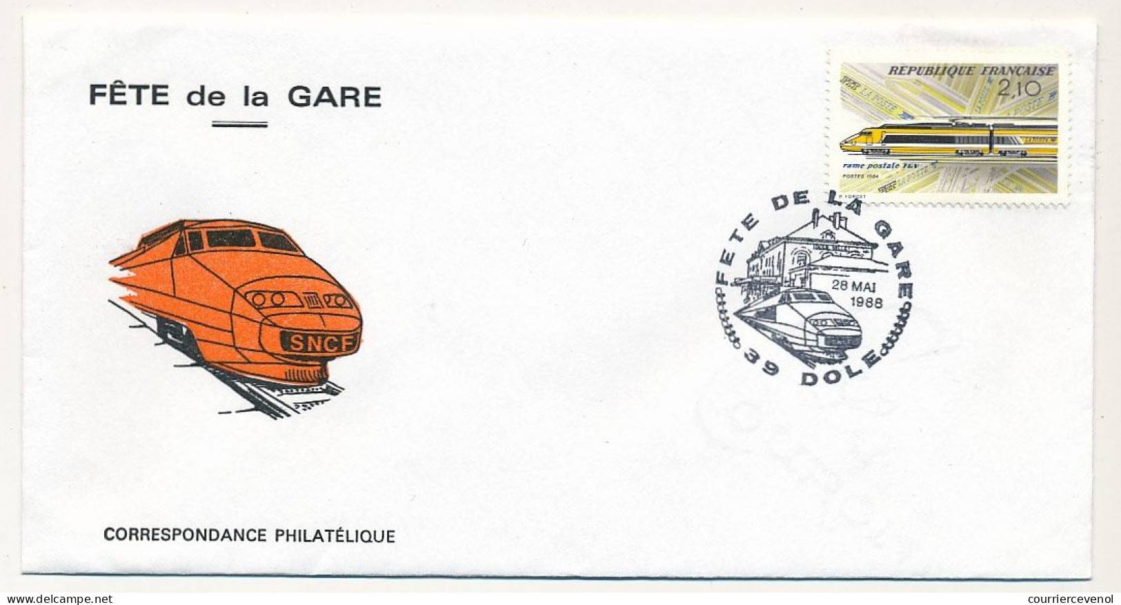 Env. Illustrée Affr 2,10F TGV Postal - Fête De La Gare - 39 DOLE - 28 Mai 1988 - Trenes