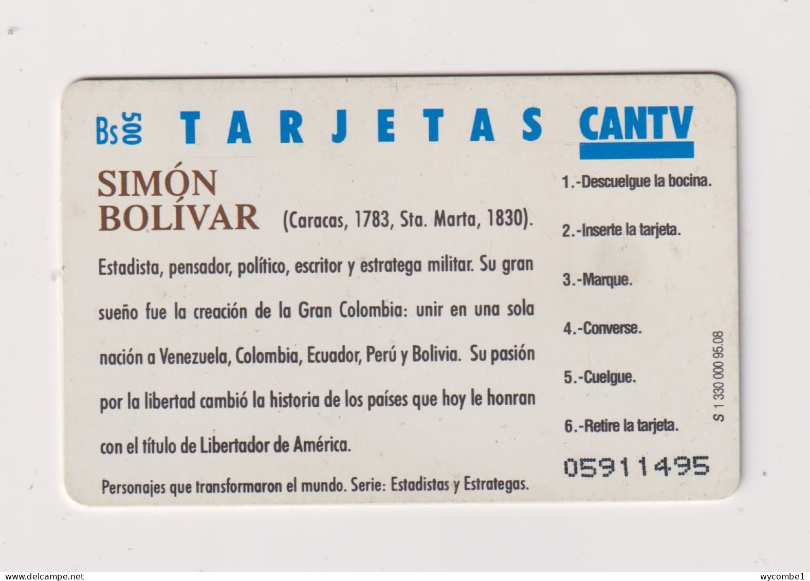 VENEZUELA  - Simon Bolivar Chip Phonecard - Venezuela