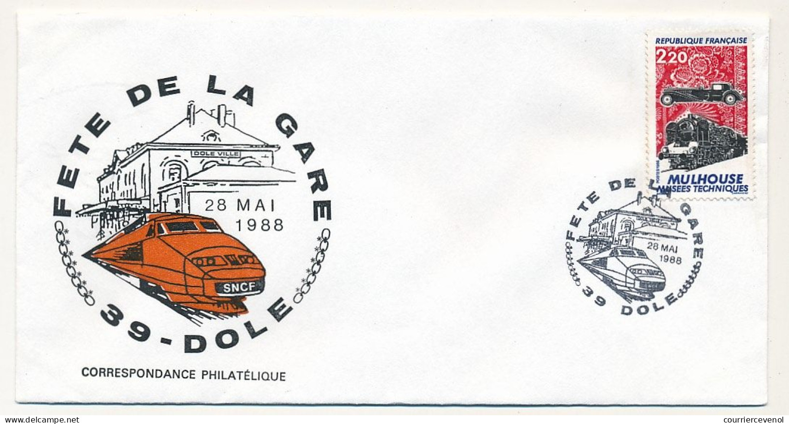 Env. Illustrée Affr 2,20F Mulhouse Musées Techniques - Fête De La Gare - 39 DOLE - 28 Mai 1988 - Trenes