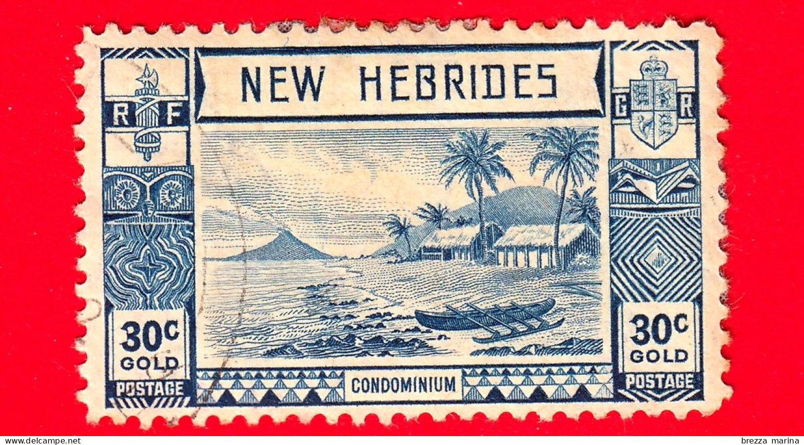 NUOVE EBRIDI - 1938 -  Paesaggi Indigeni - Isola Di Lopevi E Canoa Kopra Con Vulcano - 30 - Used Stamps