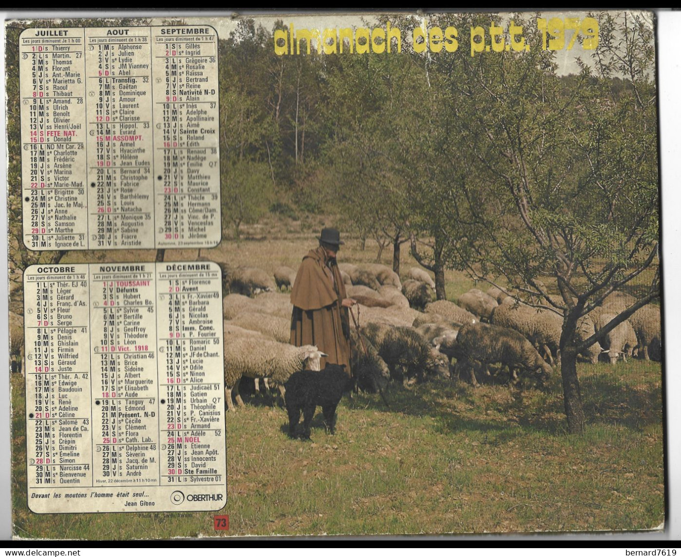 Almanach  Calendrier  P.T.T  -  La Poste -  1979 - Laboureur - Berger - Grand Format : 1971-80