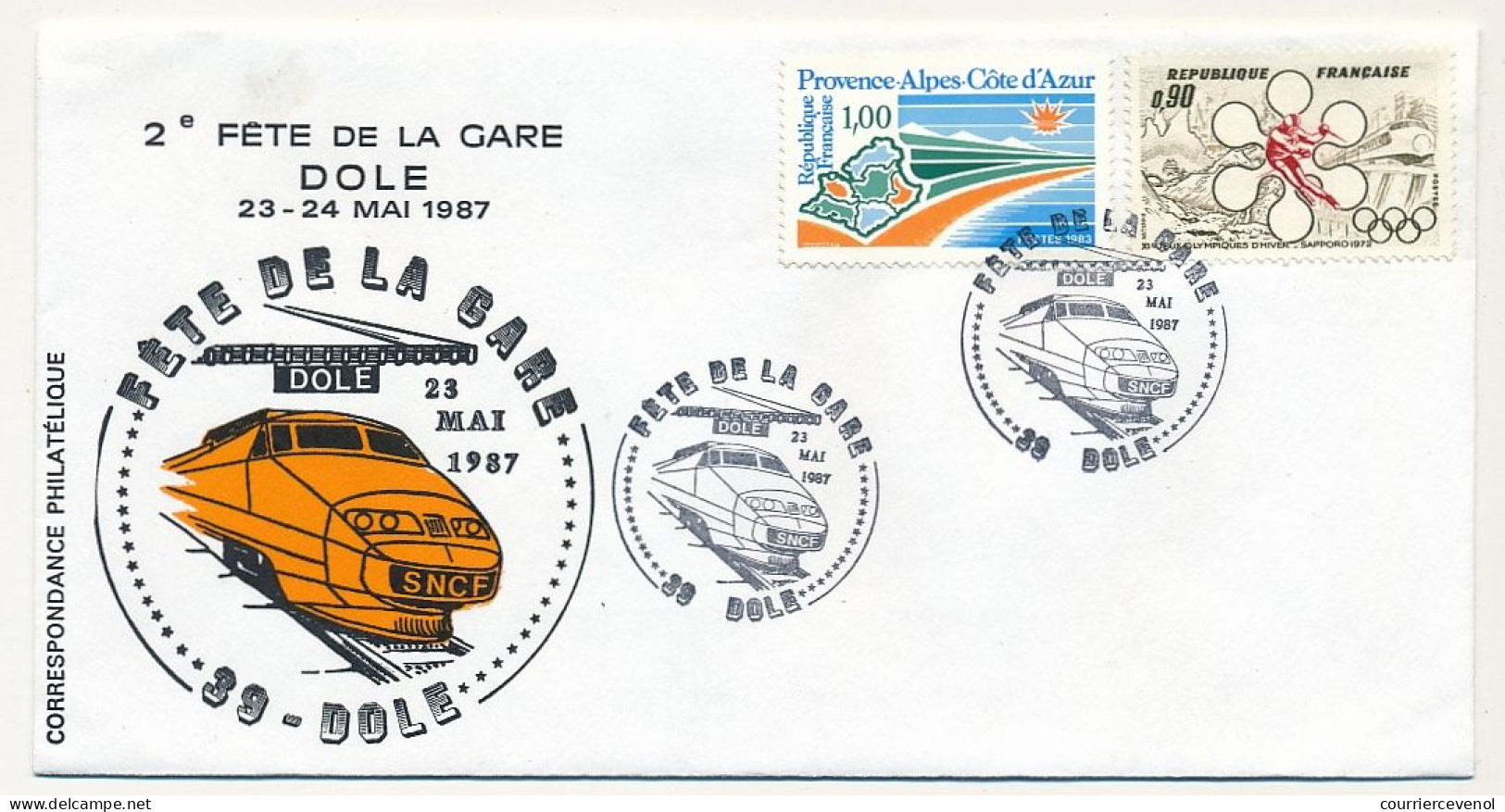 Env. Illustrée Affr 1,00F Paca + 0,90F Sapporo - Fête De La Gare - 39 DOLE - 21 Mai 1987 - Eisenbahnen