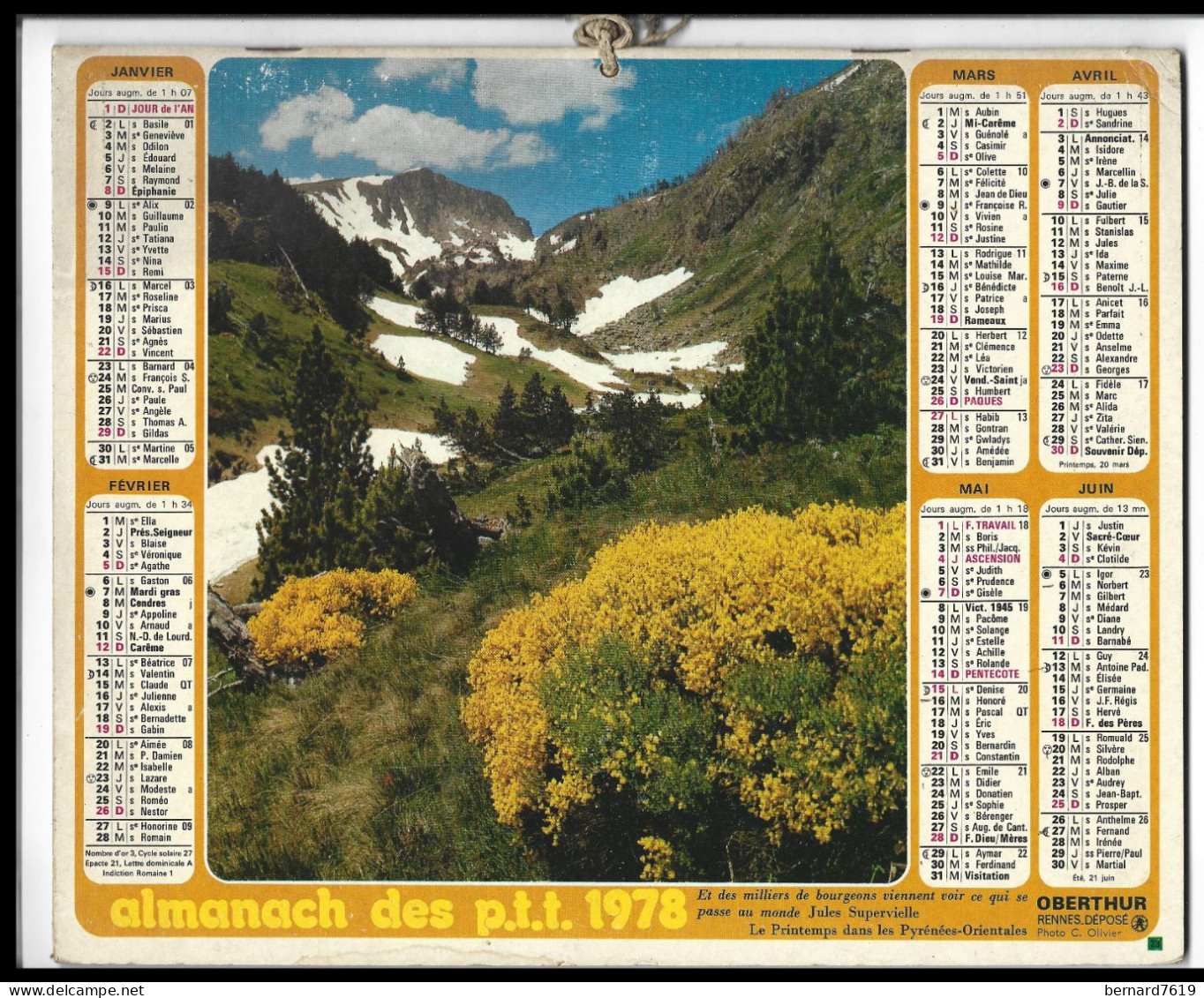 Almanach  Calendrier  P.T.T  -  La Poste -  1979 - Les Pyrenees Orientales - - Semur En Auxois - Grand Format : 1971-80