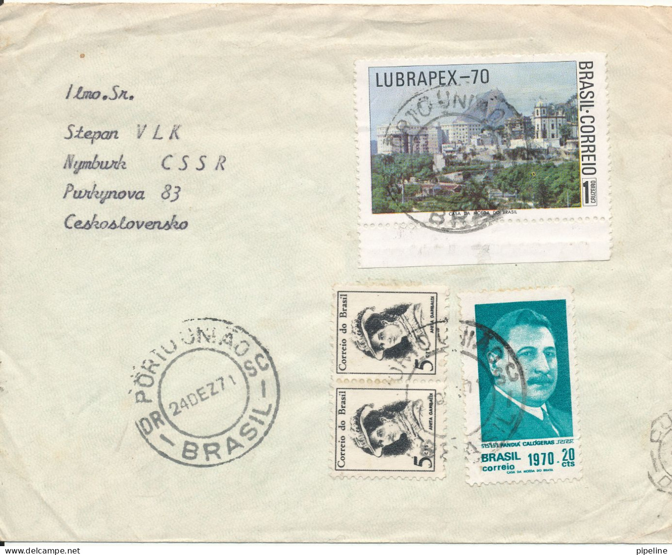 Brazil Cover Sent To Czechslovakia 24-12-1971 Topic Stamps - Covers & Documents